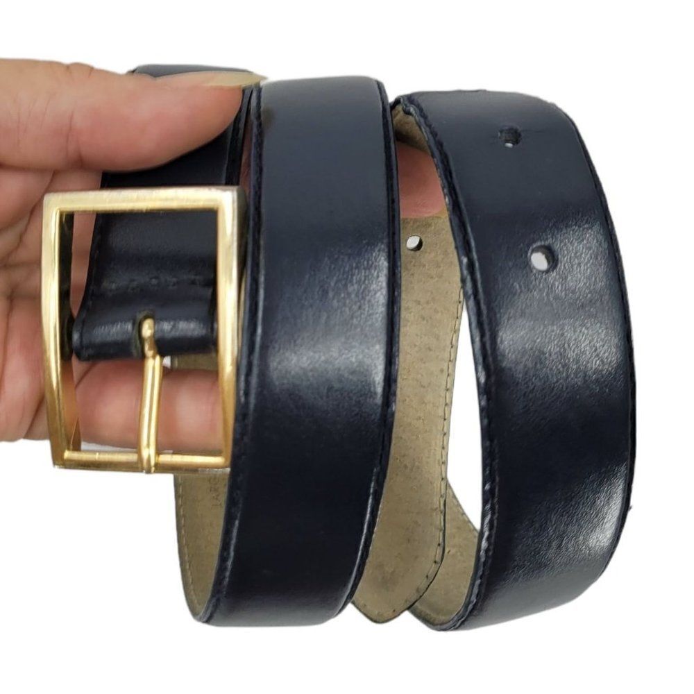 Vtg 1997 Liz Claiborne Belt Leather 1" Midnight Blue Gold Smooth Sz S/M 32"